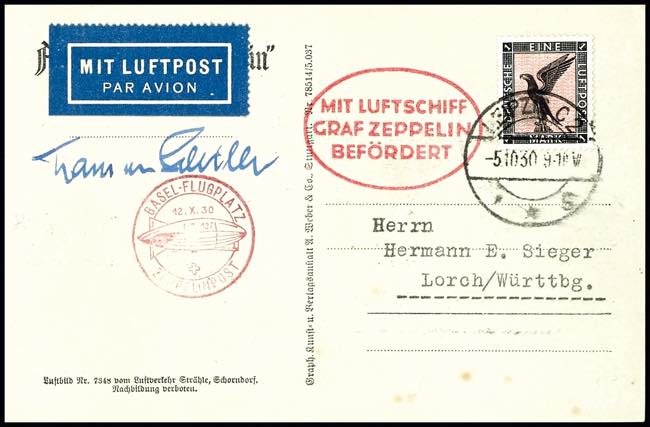 Zeppelin Mail 1930, trip to ... 