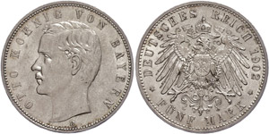 Bavaria 5 Mark, 1902, Otto, ... 