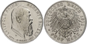 Bavaria 5 Mark, 1911, Luitpold to ... 