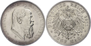 Bavaria 5 Mark, 1911, Luitpold, to ... 