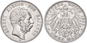 Sachsen 2 Mark, 1895, Albert, vz., ... 