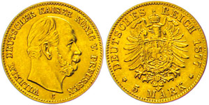 Prussia 5 Mark, 1877, Wilhelm I., ... 