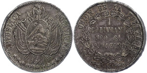 Bolivien Boliviano,1868, La Plata, ... 