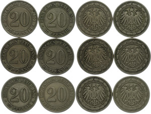 Kleinmünzen 1871-1922 6x 20 ... 