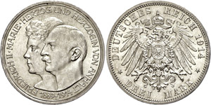 Anhalt 3 Mark, 1914, Frederic II., ... 