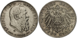 Bavaria 5 Mark, 1911, Luitpold, on ... 