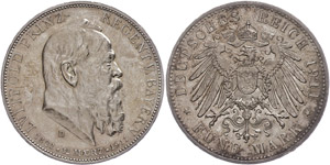 Bavaria 5 Mark, 1911, Luitpold, to ... 