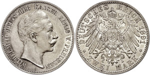 Prussia 2 Mark, 1891, Wilhelm II., ... 