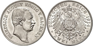 Saxony 2 Mark, 1914, Frederic ... 