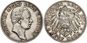 Saxony 5 Mark, 1914, Frederic ... 