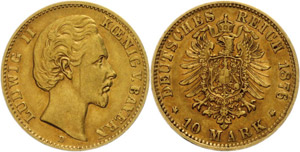 Bavaria 10 Mark, 1876, Ludwig II., ... 