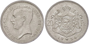 Belgium 20 Franc, 1934, fools ... 