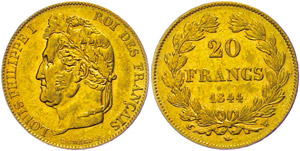France 20 Franc, 1844 W (Lille), ... 