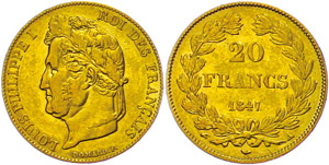 France 20 Franc, 1847 A (Paris), ... 