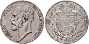 Liechtenstein 5 Franc, 1924, ... 