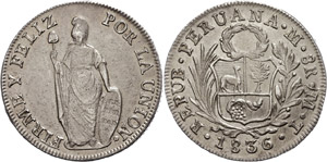 Peru 8 Real, 1836, MT, KM 142. 3, ... 