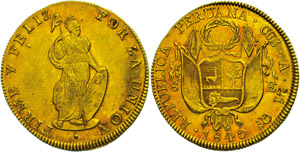 Peru 8 Escudos, Gold, 1840, Cuzco, ... 