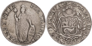 Peru 8 Real, 1841, Lima, MB, KM ... 