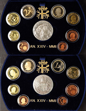 Vatican 1 cent till 2 Euro, 2002, ... 