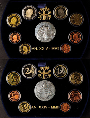 Vatican 1 cent till 2 Euro, 2002, ... 