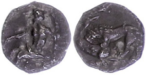  Tarus, obol (0, 64g), 361-334 BC ... 