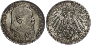 Bavaria 3 Mark, 1911, Luitpold, to ... 