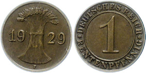Münzen Weimar 1 Rentenpfennig, ... 
