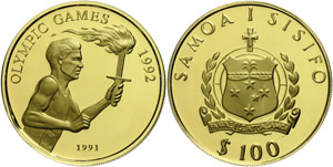 Samoa 100 Tala, Gold, 1991, ... 