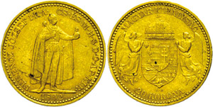 Hungary 20 coronas, Gold, 1892, ... 