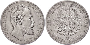 Anhalt 2 Mark, 1876, Friedrich, kl. Rf., ... 