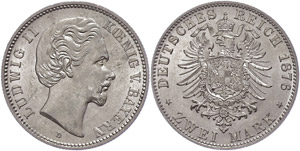Bayern 2 Mark,1876, Ludwig II., vz-st., ... 