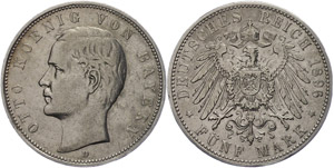 Bayern 5 Mark,1896, Otto, ss. Seltener ... 