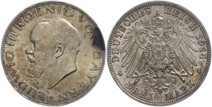 Bayern 3 Mark,1914, Ludwig III., Kratzer auf ... 