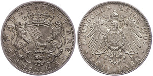 Bremen 5 Mark, 1906, Freie Stadt Bremen, ... 