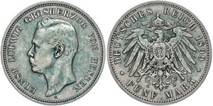 Hessen 5 Mark, 1899, Ernst Ludwig, ss., ... 