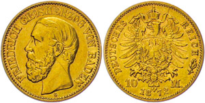Baden 10 Mark, 1872, Friedrich, Kratzer, ... 