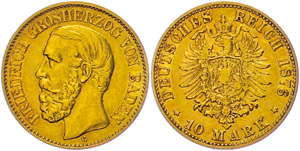 Baden 10 Mark, 1876, Friedrich, ss., ... 