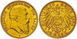 Baden 10 Mark, 1904, Friedrich II., f. vz., ... 