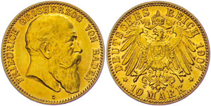 Baden 10 Mark, 1907, Friedrich, vz., ... 