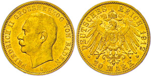 Baden 20 Mark, 1912, Friedrich II., kl. Rf., ... 