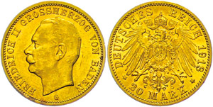 Baden 20 Mark, 1913, Friedrich II., kl. Rf., ... 