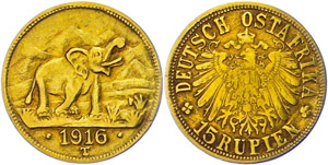 Münzen der deutschen Kolonien 15 Rupien, ... 