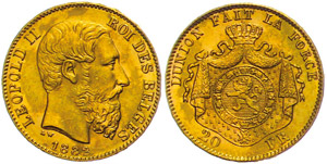 Belgien 20 Francs, 1882, Gold, Leopold II., ... 