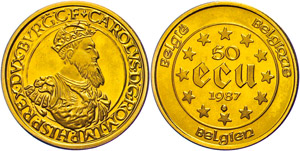 Belgien 50 Ecu, 1987, Gold, 30. Jahrestag ... 