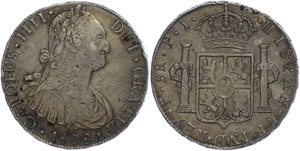 Bolivien 1808, 8 Reales, Carlos IV., PJ, KM ... 