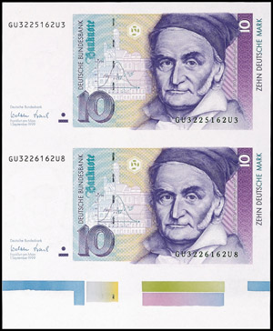 Banknoten 10 Mark, 1999, Bogenteil bestehend ... 