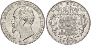 Saxony-Meiningen Duchy Double guilder, 1854, ... 