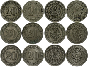 Kleinmünzen 1871-1922 6x 20 Pfennig, ... 