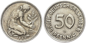 Münzen Bund ab 1946 50 Pfennig, 1950 G, ... 