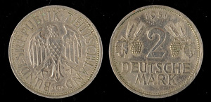 Münzen Bund ab 1946 2 Mark , 1951, Ähren, ... 